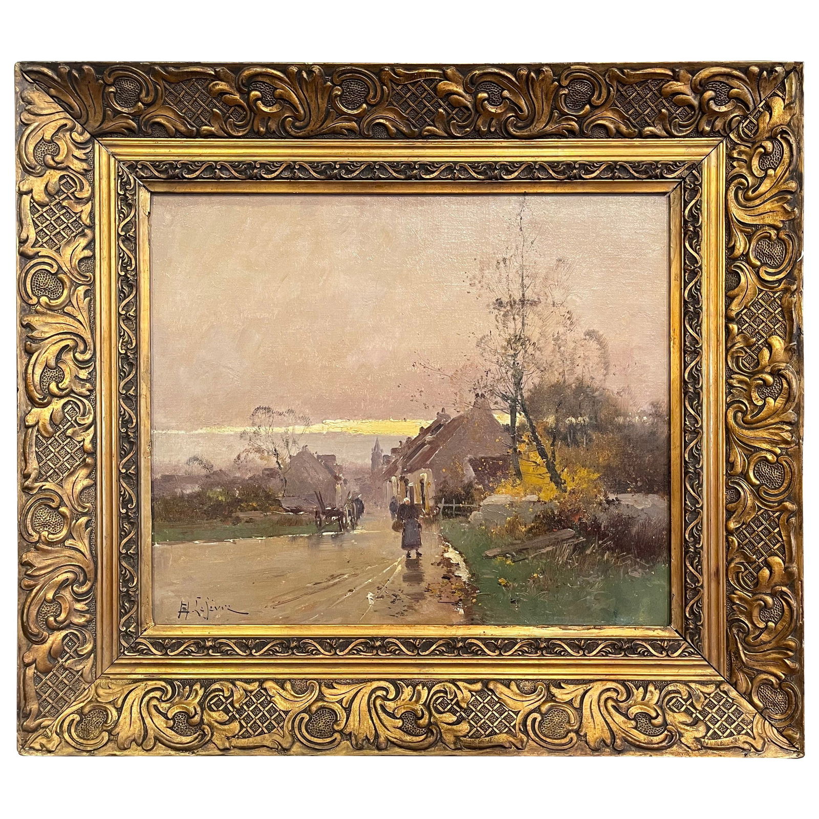 19th Century French Village Scene by Eugene Galien-Laloue Signed E. Lefevre Giltwood Frame (1 of 15)