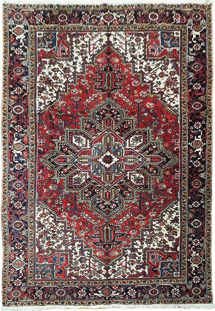 Elegant 7.11 x 11.3 Red Semi-Antique Persian Heriz Rug (1 of 7)