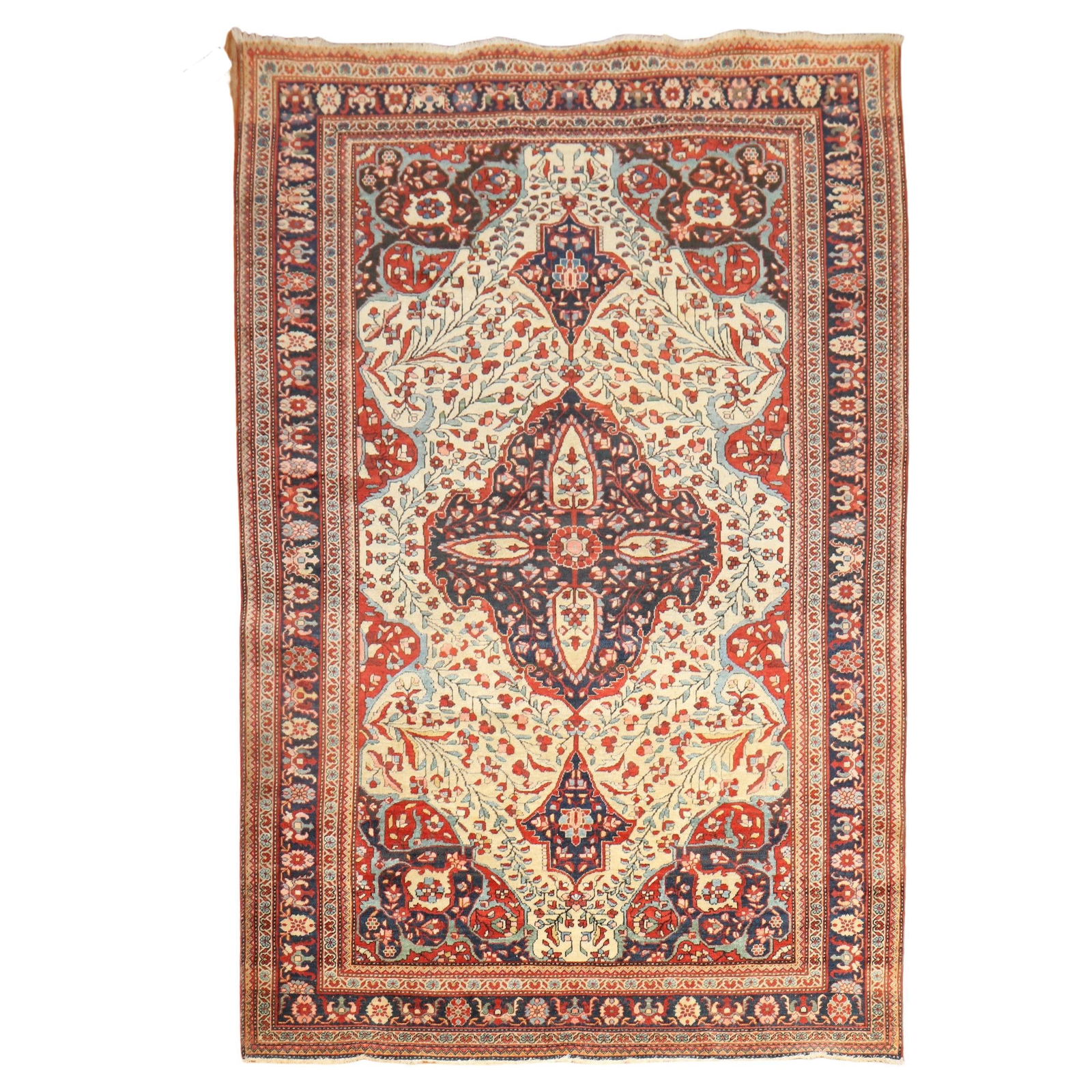 19th Century Ivory Persian Sarouk Ferehan Hand-Knotted Rug: 19th Century Ivory Persian Sarouk Ferehan Hand-Knotted Rug Discover the beauty of this authentic Ivory Persian Sarouk Ferehan Rug, hand-knotted from high-quality wool. Originating from Iran, this exqu