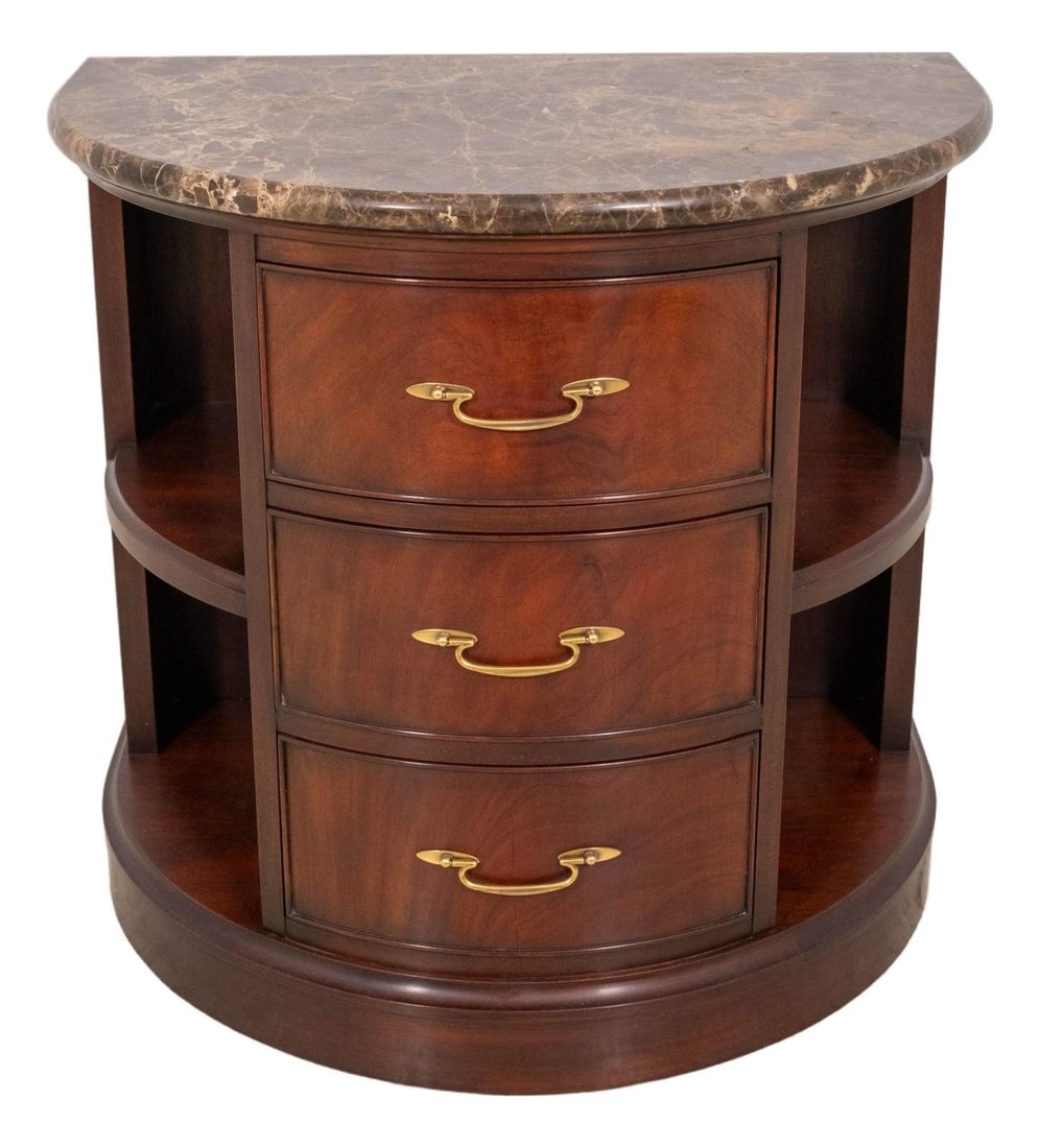 Mahogany Demilune Console Table With Marble Top And Bookshelf (1 of 10)