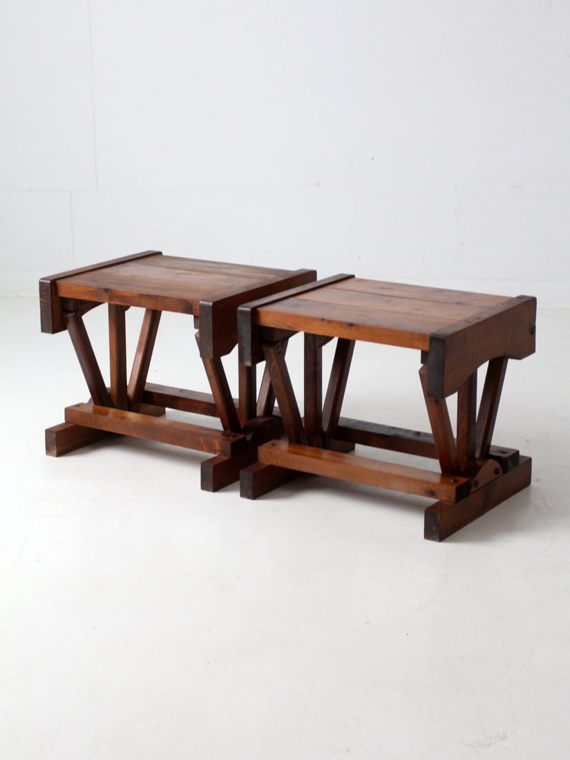 Pair of Mid Century Rustic Pine End Tables Lodge Style (1 of 15)