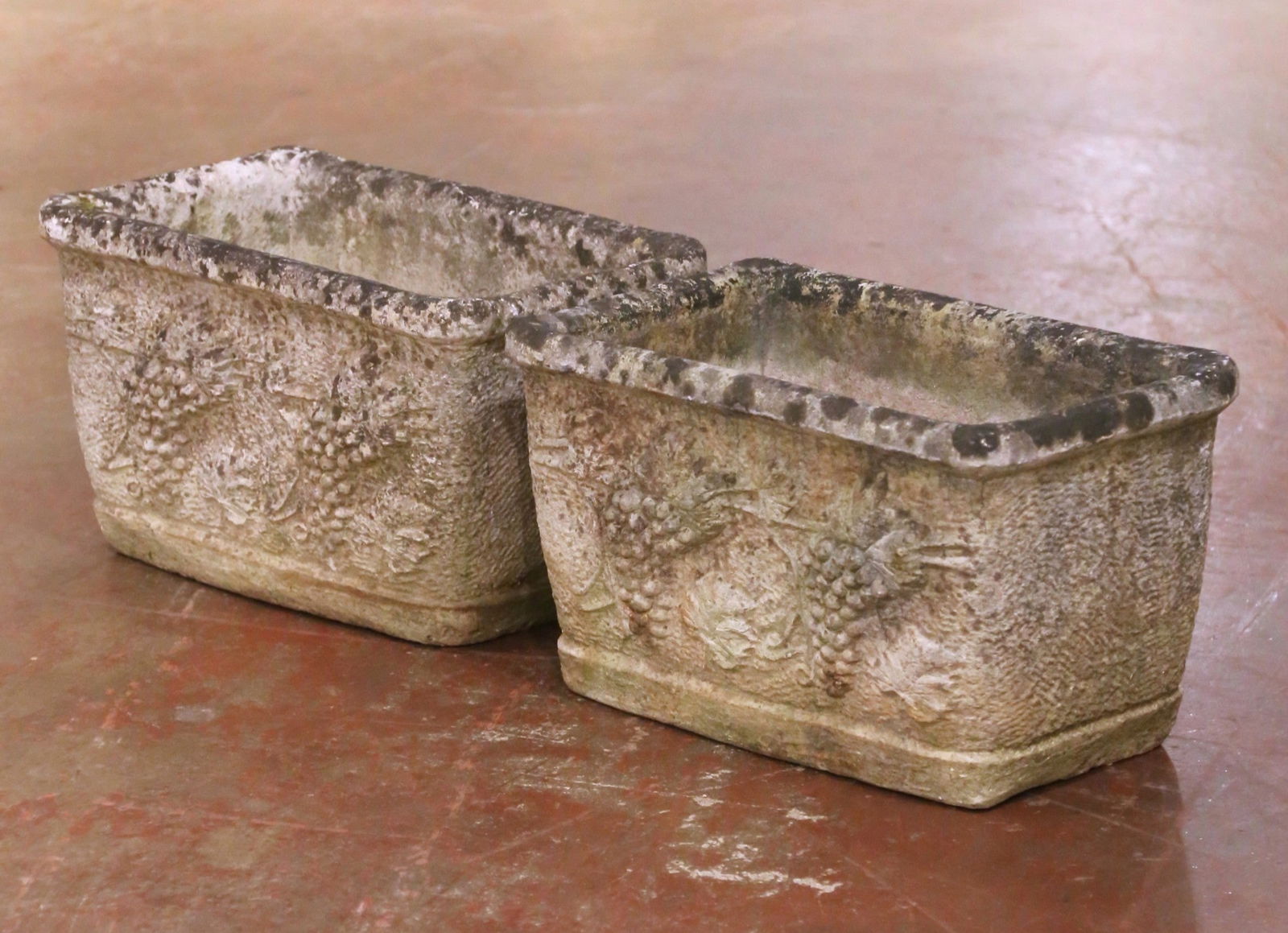 Set of Two French Cast Stone Planters with Antique Grapevine Relief (1 of 9)