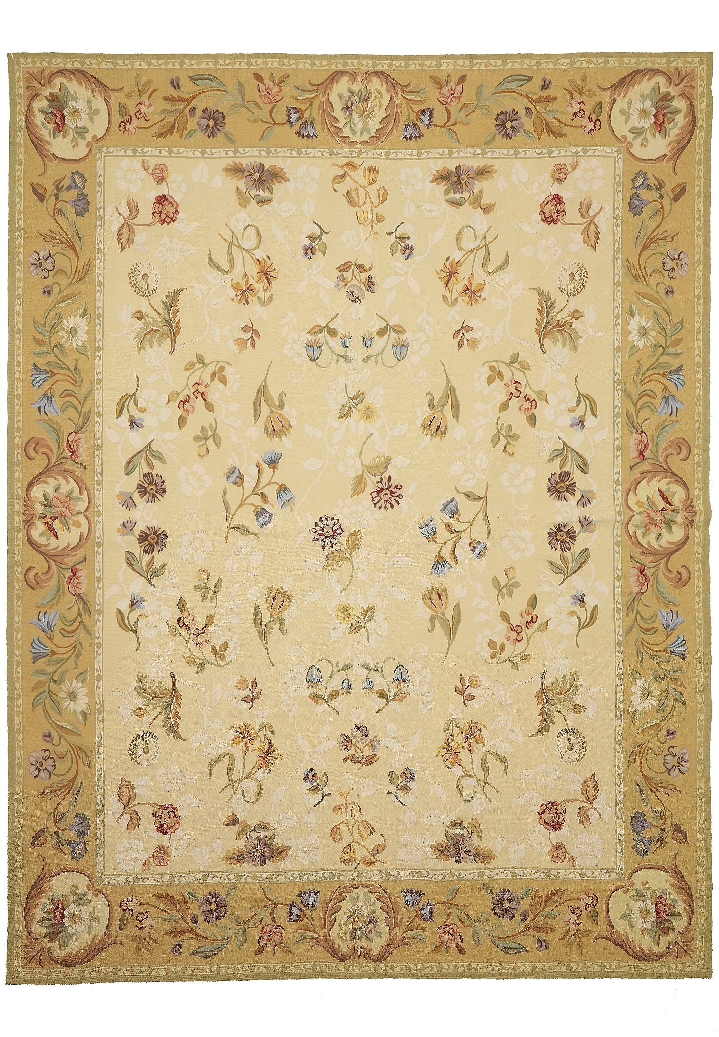 8 x 10 French Aubusson Flat Weave Rug Ivory Floral Handmade (1 of 14)