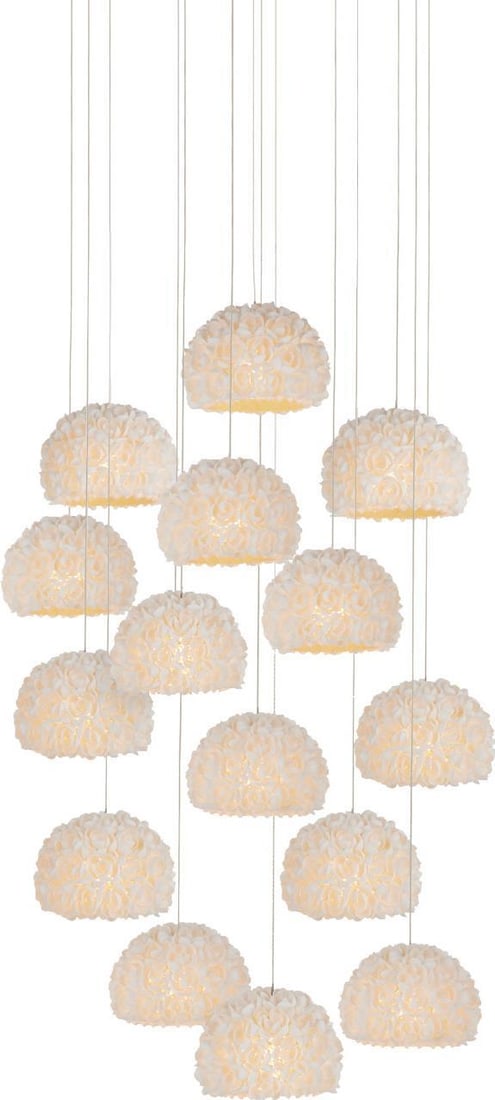 Currey Virtu 15-Light Adjustable Pendant Clamrose Shell Finish: Currey Virtu 15-Light Adjustable Pendant Clamrose Shell Finish Illuminate your space with this stunning Elegant Virtu 15-Light Adjustable Pendant. This multi-drop pendant light features a beautiful cl