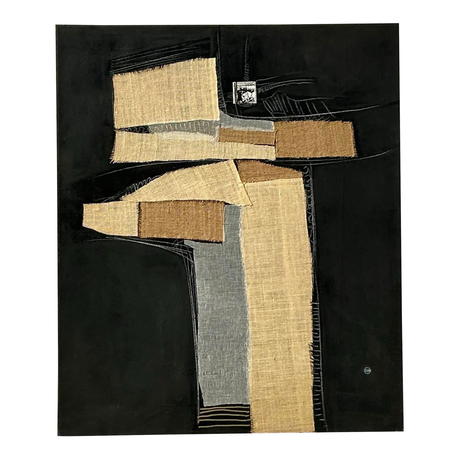 Vintage Boho Mixed Media Oil Painting 40 x 47.5 Canvas: Vintage Boho Mixed Media Oil Painting 40 x 47.5 Canvas Embrace the spirit of artistic expression with this late 20th century vintage boho mixed media oil painting on canvas. Showcasing a stunning blen