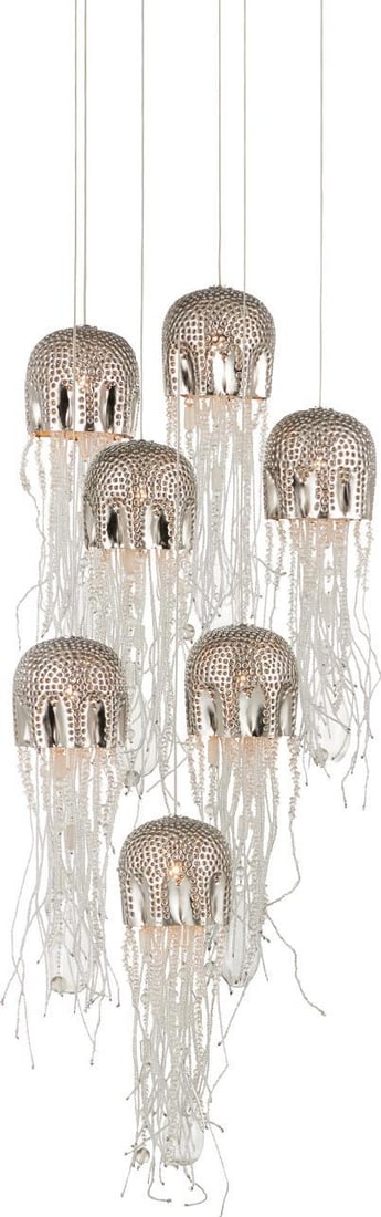 Currey & Company Medusa Multi-Drop Pendant Light Art Nouveau 7-Light: Currey & Company Medusa Multi-Drop Pendant Light Art Nouveau 7-Light Illuminate your space with the exquisite Medusa Multi-Drop Pendant from Currey & Company. This stunning fixture, designed in an Art