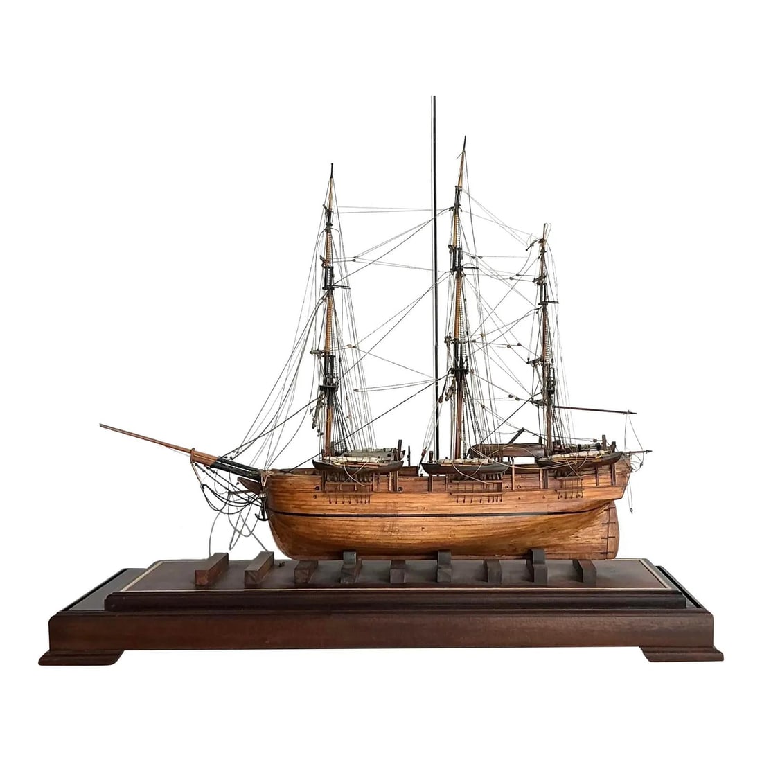 Handcrafted Wooden Scale Model Ship with Brass Accents and Textile Rigging (1 of 7)