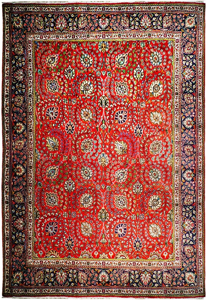 Handcrafted 10 x 12.7 Blue Persian Tabriz Rug Traditional Design (1 of 6)