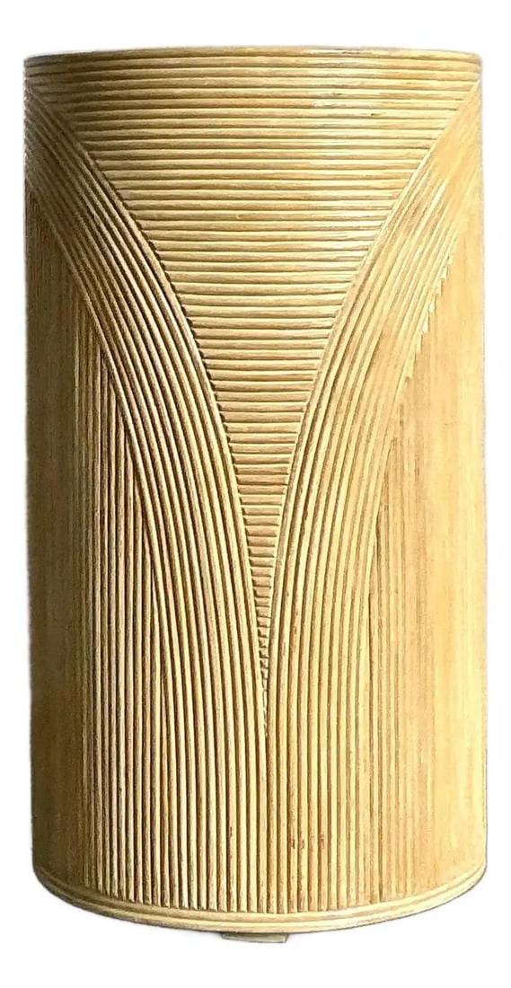 Pencil Reed Rattan Cylindrical Pedestal Table With Coastal Postmodern Design (1 of 5)