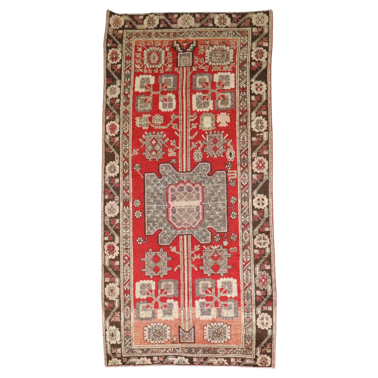 Early 20th Century Red Khotan Samarkand Wool Rug 56 x 111 (1 of 8)