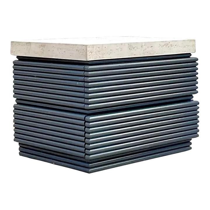 Vintage Gray Lacquered Nightstand with Stone Top (1 of 8)