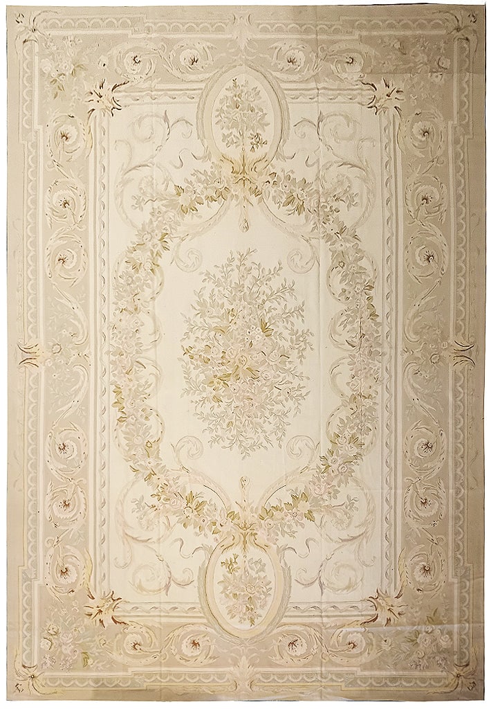 French Aubusson Flat Weave Rug 11.10 x 18 Pale Pastels Handmade: French Aubusson Flat Weave Rug 11.10 x 18 Pale Pastels Handmade Free continental US Shipping Transform your space into a serene oasis with this exquisite French Aubusson Flat Weave Rug in Pale Pastels