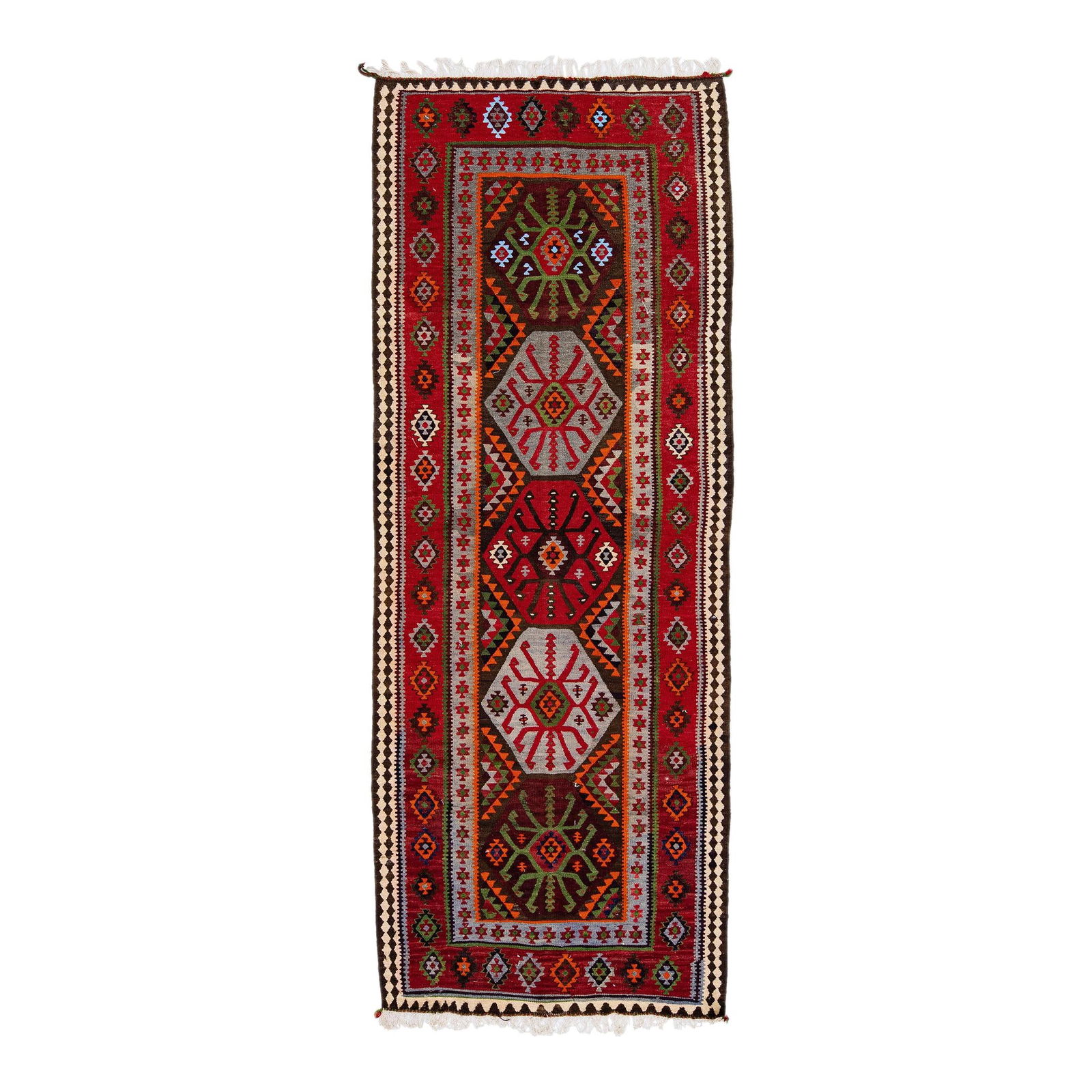 Vintage Turkish Kilim Red Tribal Wool Rug 3'5 x 8'11 (1 of 10)
