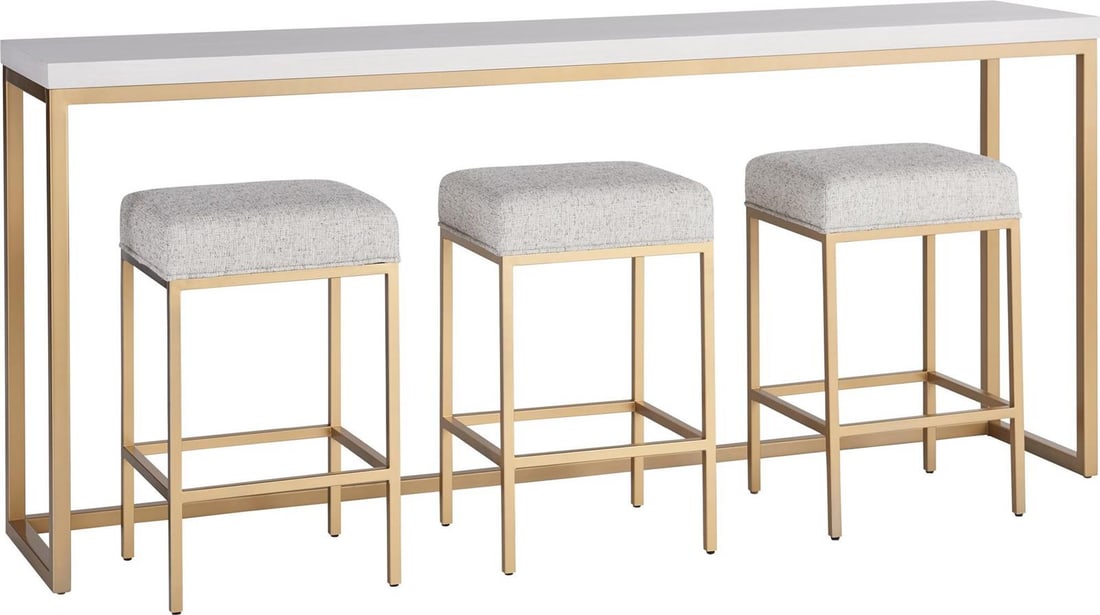 Universal Console Table Set with Gold Base and Stools - 2