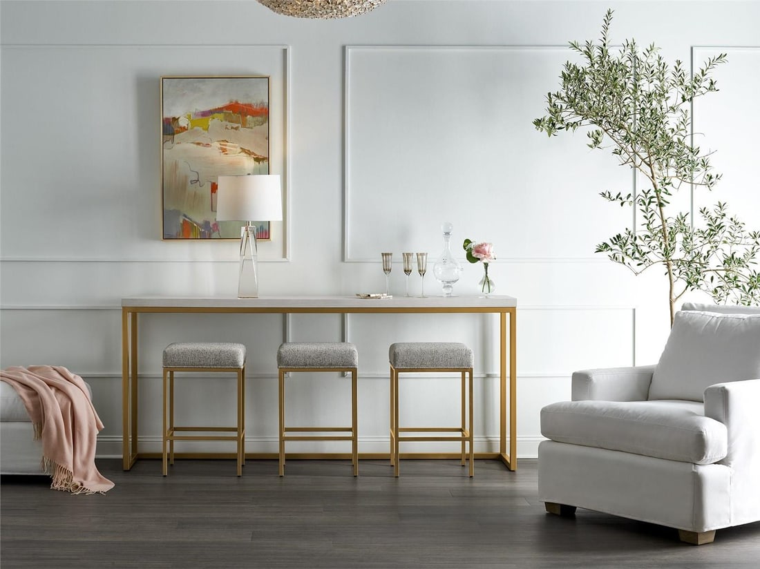 Universal Console Table Set with Gold Base and Stools - 3