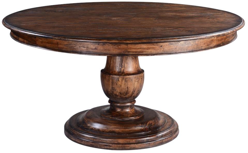 Scottsdale Round Dining Table Solid Wood Rustic Pecan 54-In Old World Style: Scottsdale Round Dining Table Solid Wood Rustic Pecan 54-In Old World Style Elevate your dining experience with this Elegant Scottsdale Rustic Pecan Round Table, designed to bring warmth and charm to