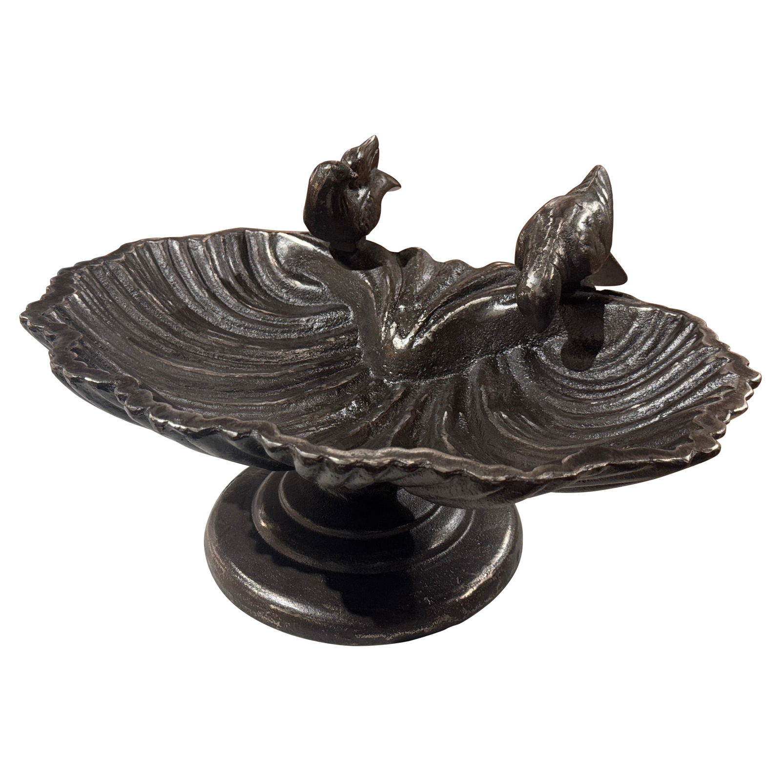French Iron Shell Shaped Birdbath with Pedestal and Bird Figures Circa 1950 (1 of 10)