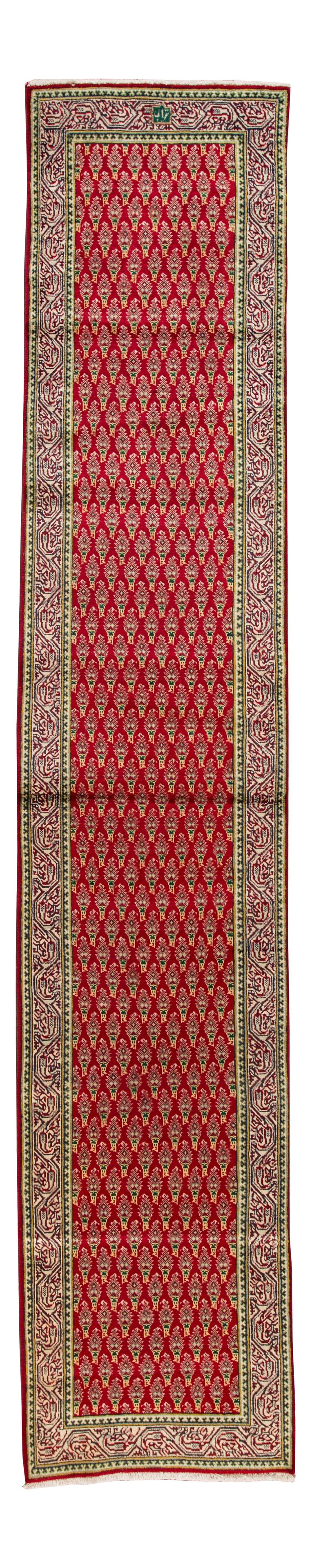 Vintage Persian Handmade Wool Runner Red Geometric Design 2'8 x 13'6: Vintage Persian Handmade Wool Runner Red Geometric Design 2'8 x 13'6 This exquisite Vintage Persian Handmade Wool Runner features a vibrant red field adorned with multi-color accents in a captivating