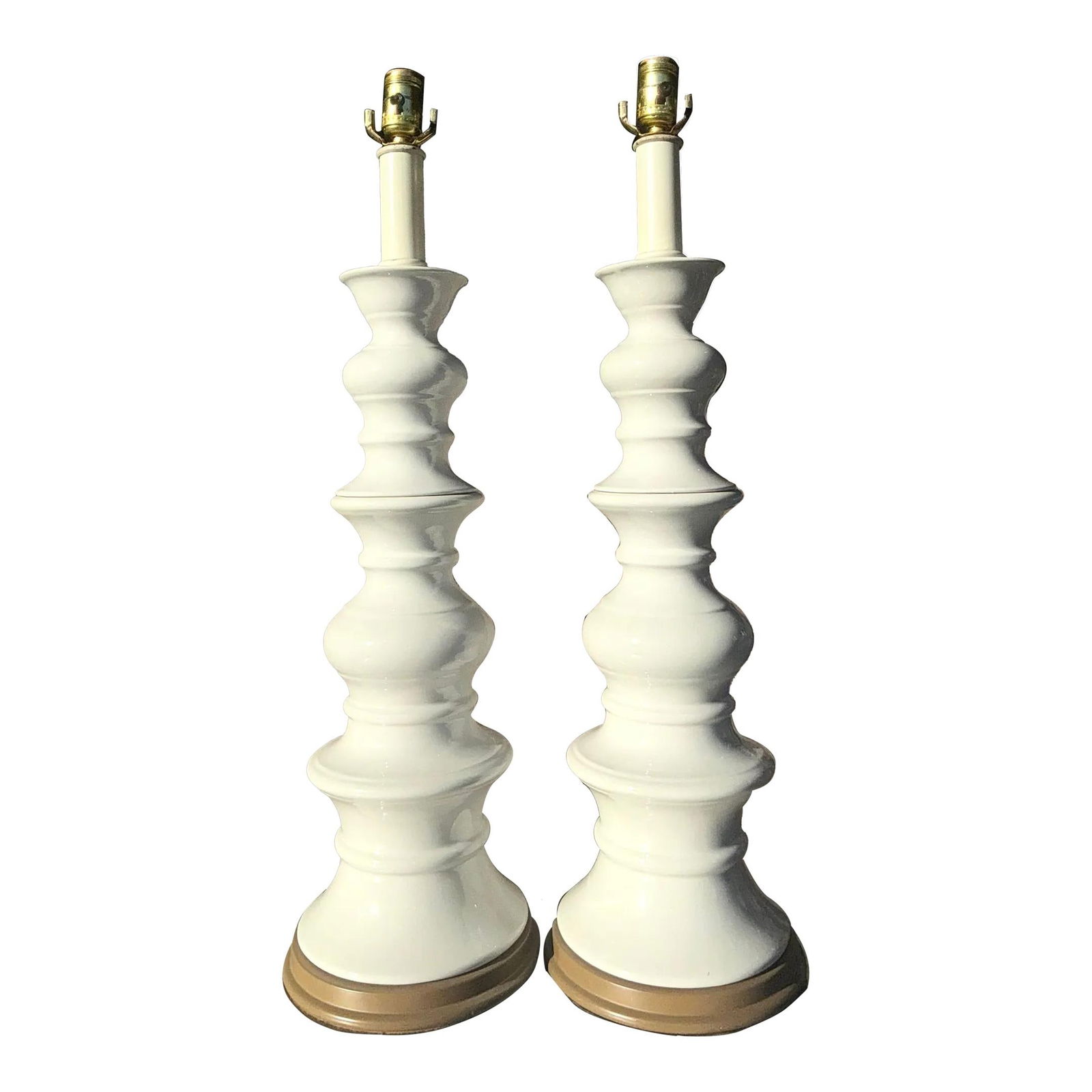 Pair of Vintage Boho Ceramic Lamps with Glazed Finish: Pair of Vintage Boho Ceramic Lamps with Glazed Finish This stunning pair of vintage Boho glazed ceramic lamps features a unique design that showcases earthy tones and organic textures. Each lamp