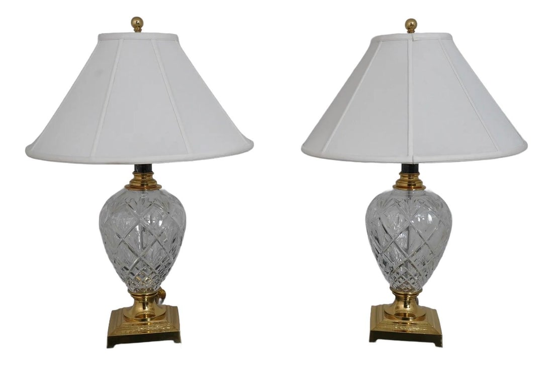 Waterford Crystal Brass Urn Table Lamps Pair 27 Inches (1 of 9)