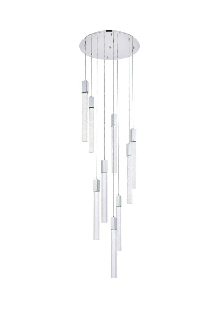 Weston 24in Chrome Crystal Pendant Chandelier 9-Light Modern: Weston 24in Chrome Crystal Pendant Chandelier 9-Light Modern Illuminate your space with this stunning 24-inch modern chandelier, featuring a polished chrome finish and elegant clear seeded crystal bar