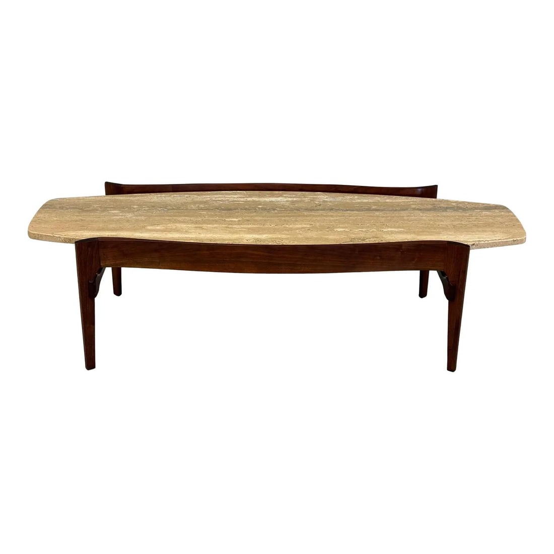 1960s Bertha Schaefer Walnut Coffee Table with Travertine Inset (1 of 7)