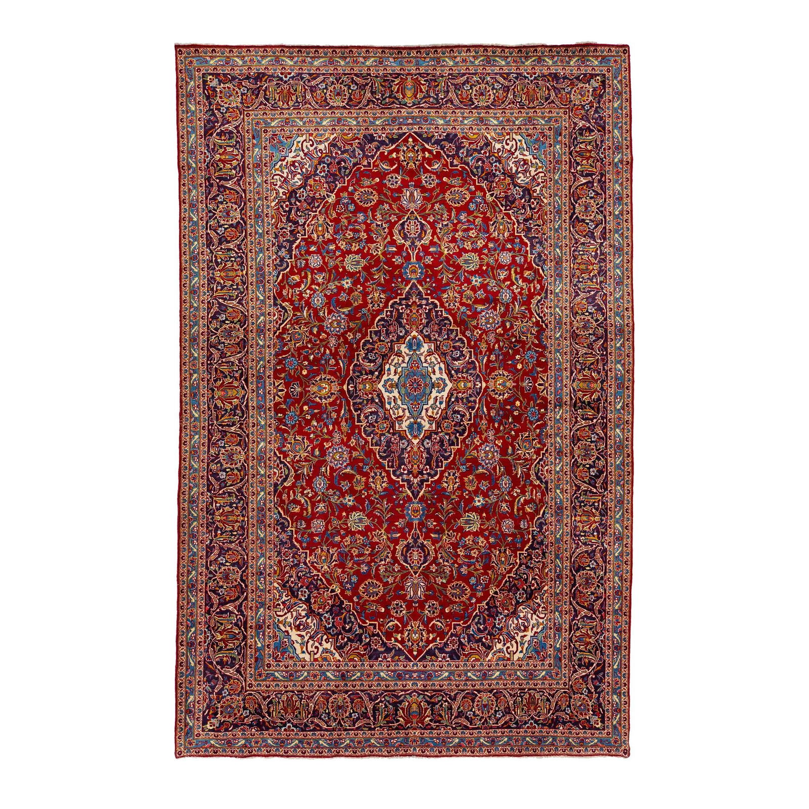 Vintage Kashan Medallion Wool Rug 7'11 x 12'4 Red Blue (1 of 10)