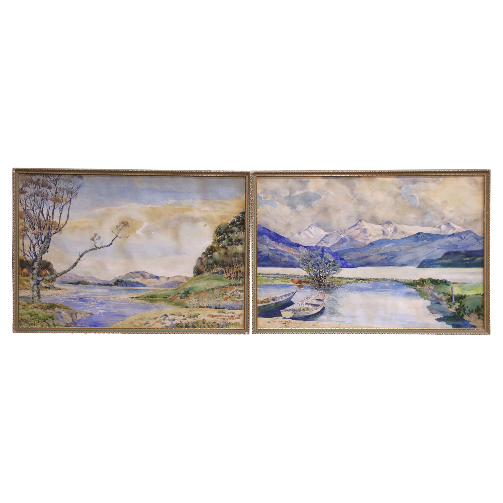 Set of Two Framed European Landscape Watercolors Signed Walch Mid-20th Century (1 of 18)