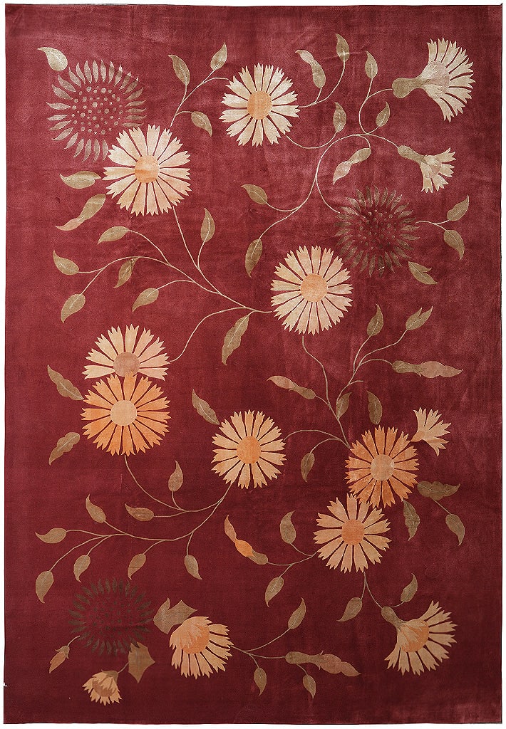 Handmade Wool and Silk Contemporary Rug 105 x 144 in Modern Floral Design (1 of 12)