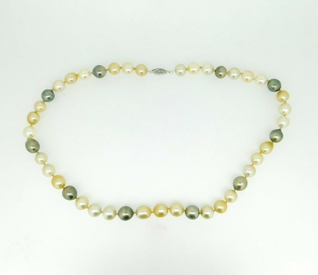 Natural Multicolor Tahitian South Sea Pearl Necklace 17" 14k White Gold (1 of 6)