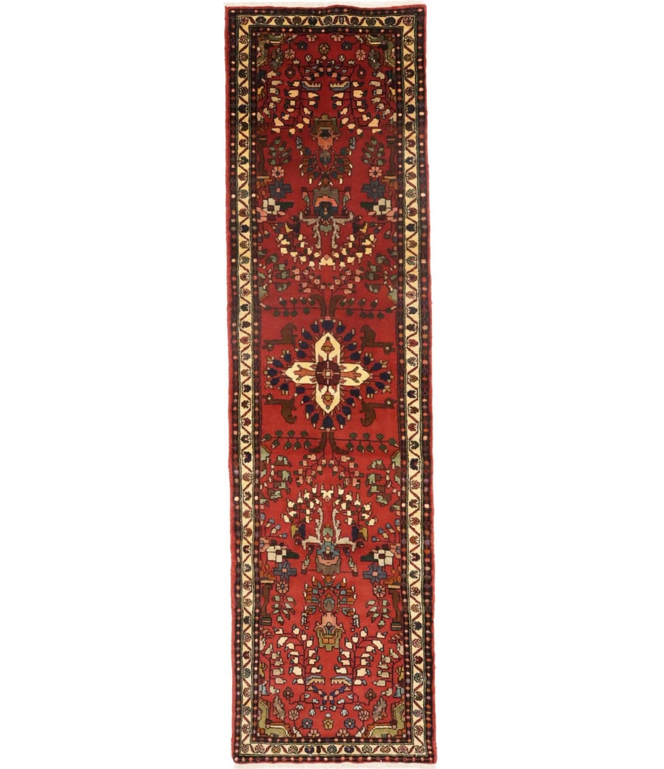 Hand-Knotted Wool Runner Rug 2'5 x 9'7 Vintage Red Floral Pattern (1 of 18)