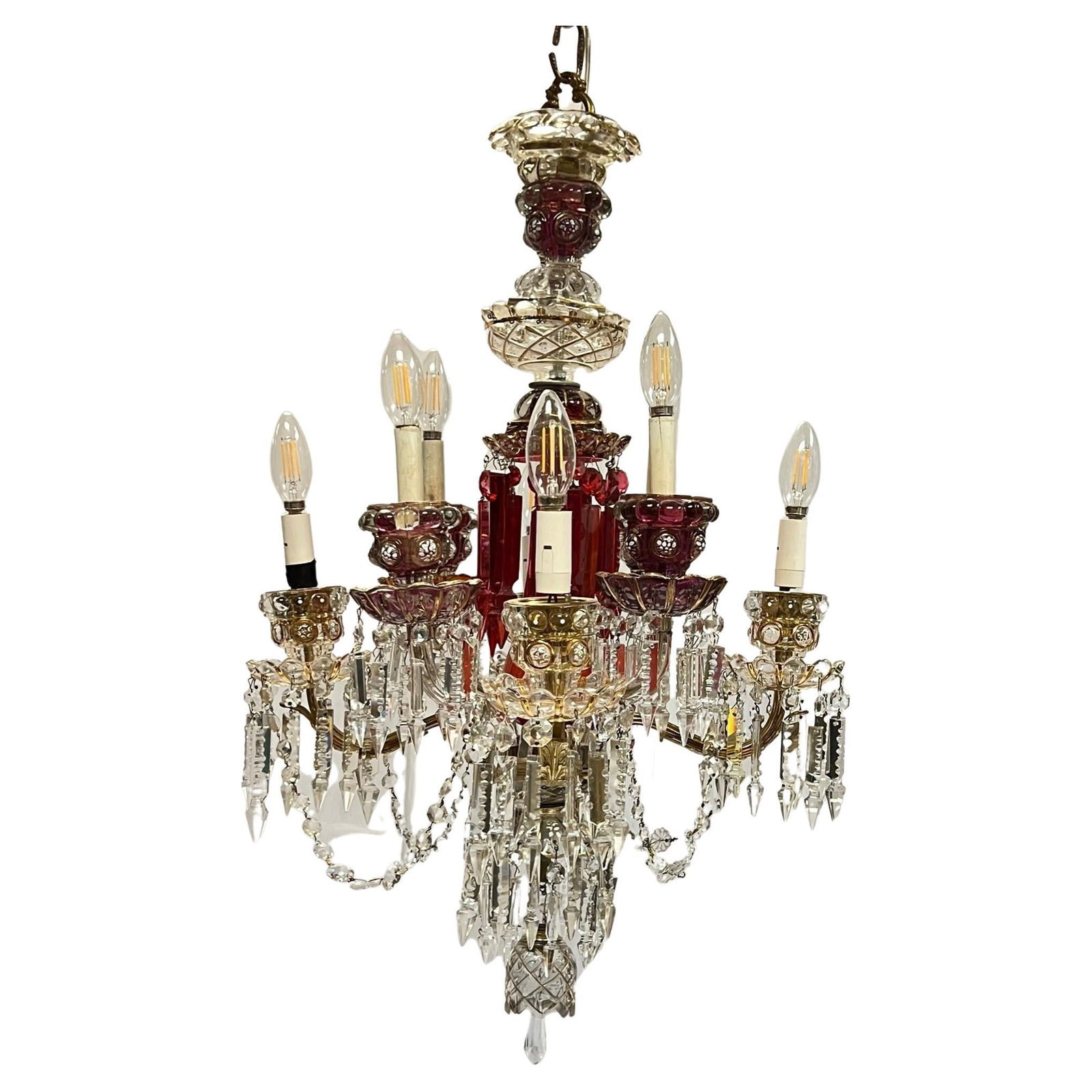 Bohemian Red and Clear Glass Chandelier with Gilded and Enameled Accents (1 of 18)