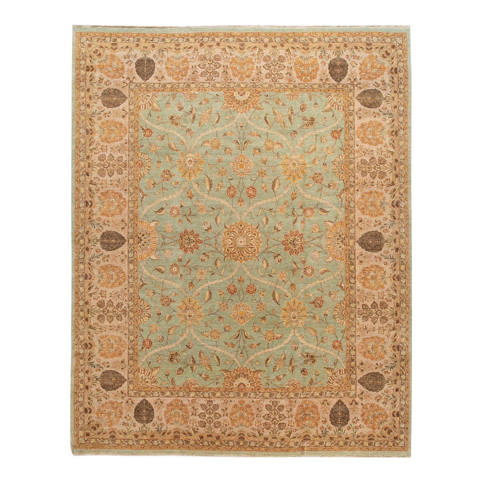 Elegant Green Handmade Wool Tabriz Style Floral Rug 11'10 x 14'11 (1 of 8)