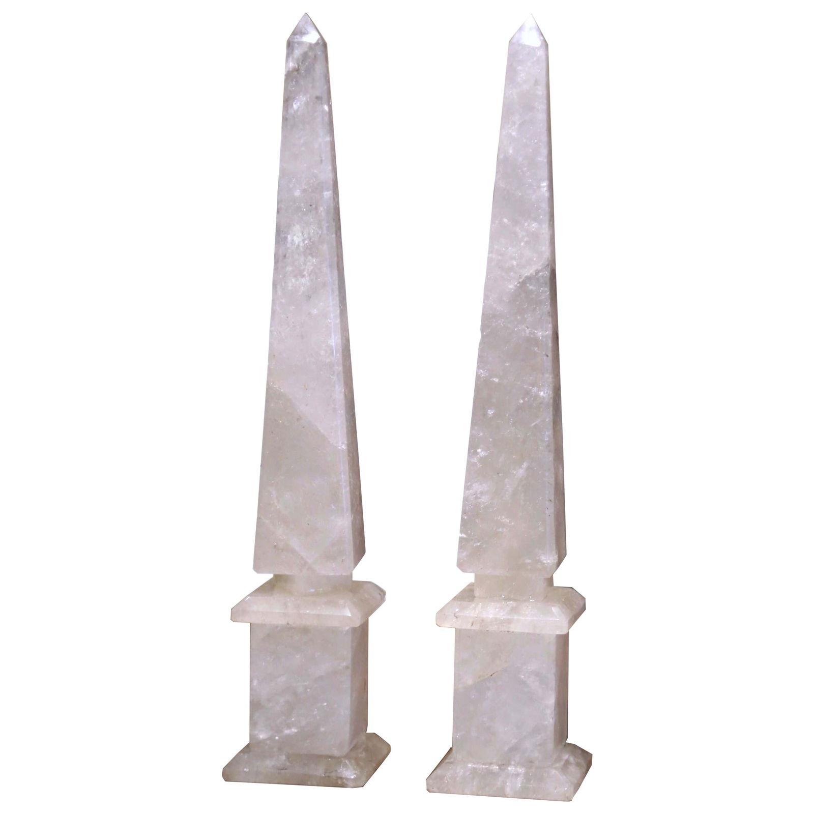 Set of 2 Hand-Carved Brazilian Rock Crystal Empire Obelisks (1 of 6)