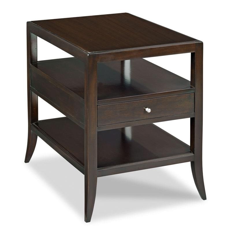 Woodbridge Addison Ebonized Tier Table with Raffia Top: Woodbridge Addison Ebonized Tier Table with Raffia Top Elevate your living space with this stylish Ebonized Tier Table from the Addison Collection by Woodbridge. Featuring a sophisticated rectangular