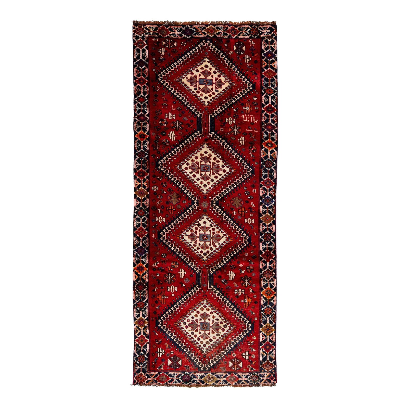 Vintage Persian Hand-Knotted Wool Rug Tribal Design Red Field 3'9 x 9'4 (1 of 10)