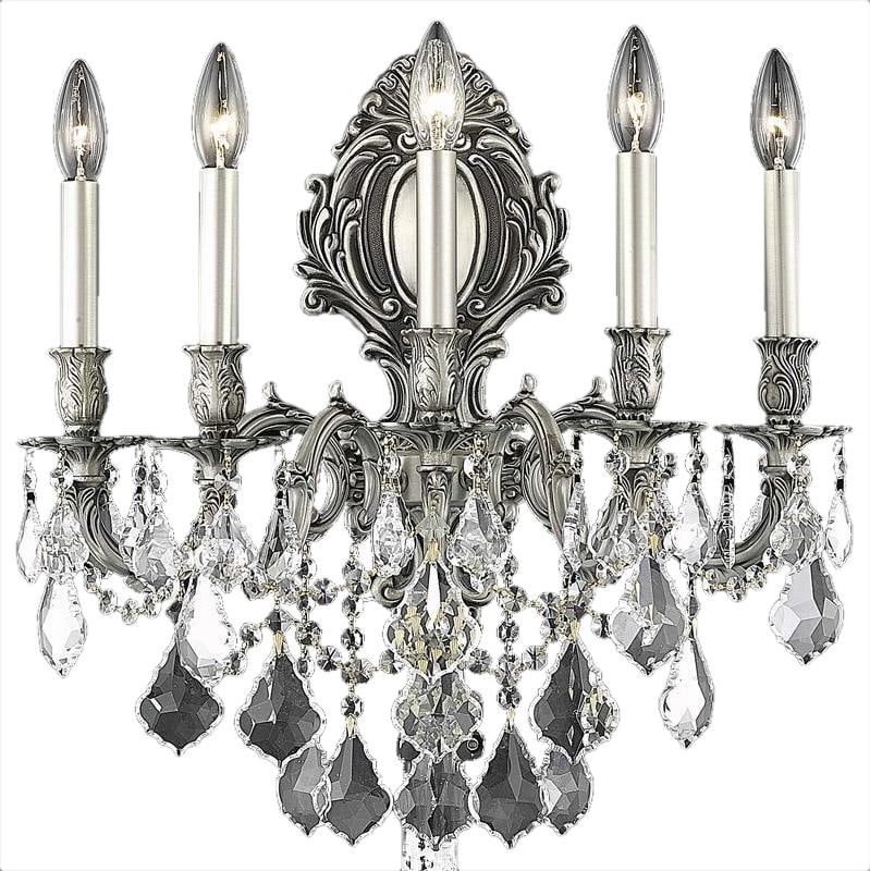 Elegant Lighting Monarch Wall Sconce Rococo 5-Light Royal-Cut Crystal Pewter Finish (1 of 2)