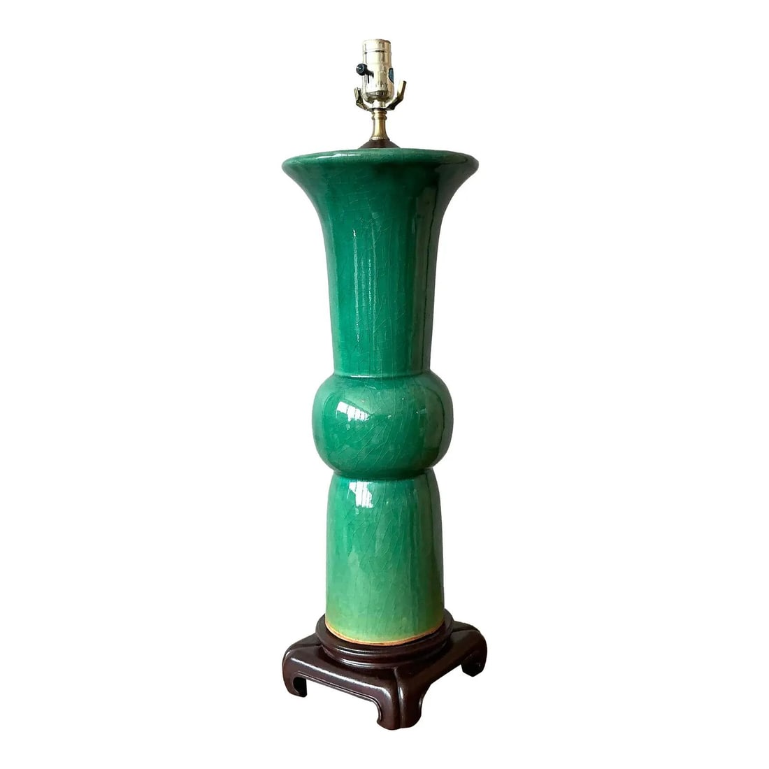 Emerald Green Crackle Glaze Hollywood Regency Table Lamp with Urn Shape (1 of 9)