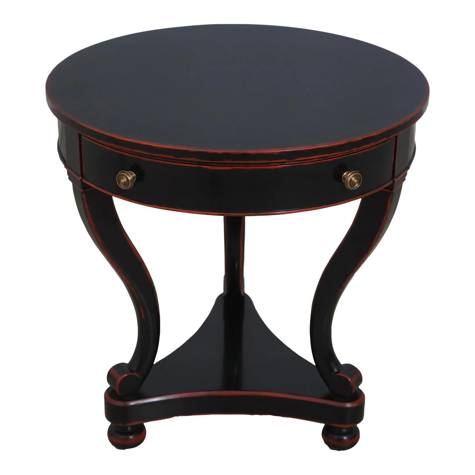 Theodore Alexander Country French Black Lamp Table with Brass Hardware: Theodore Alexander Country French Black Lamp Table with Brass Hardware Introducing a sophisticated French style lamp table, showcasing a light factory distressed glass top that perfectly complements i