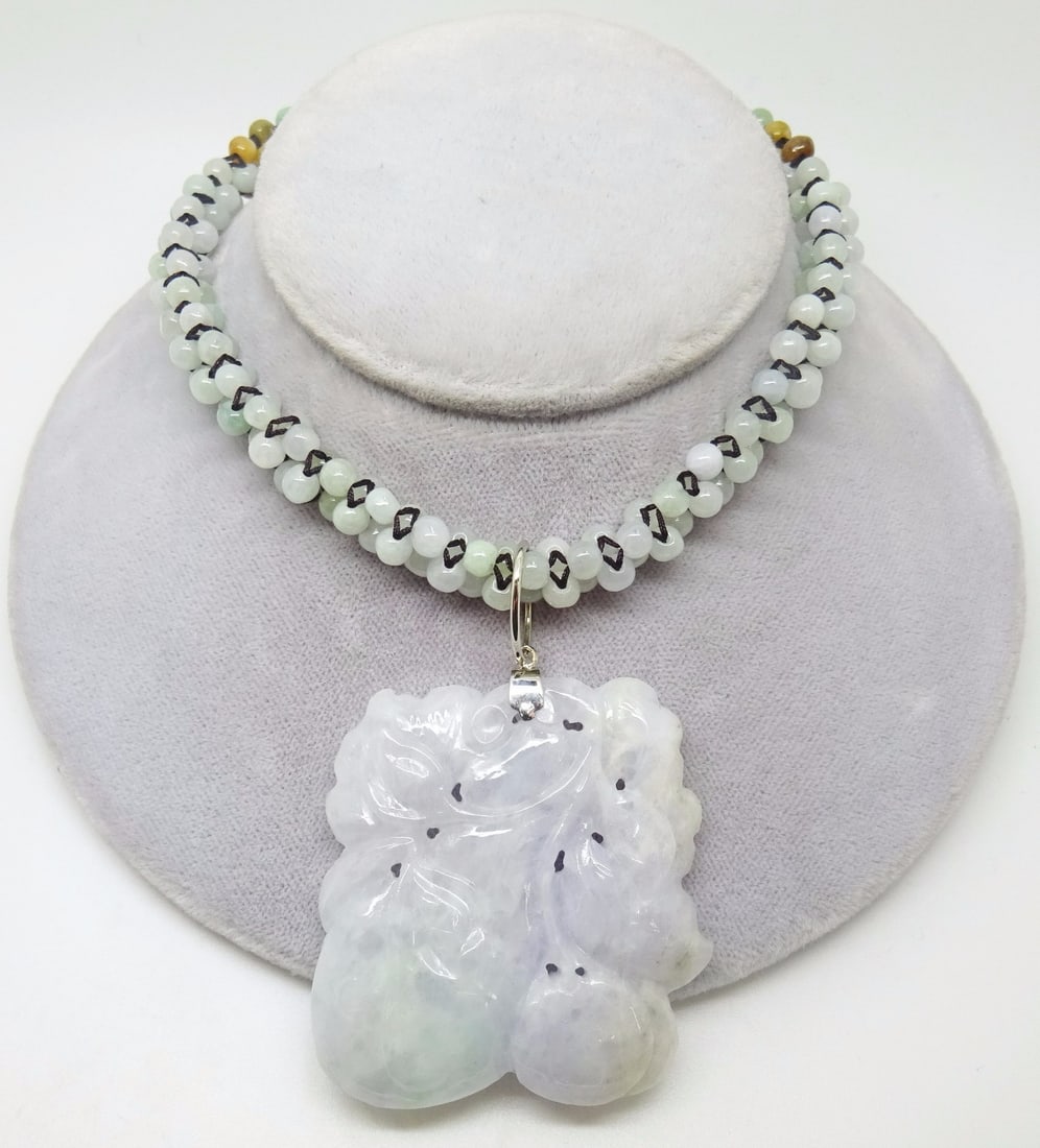 14k White Gold Jade Bead Necklace with Large Pale Lavender Enhancer (1 of 7)