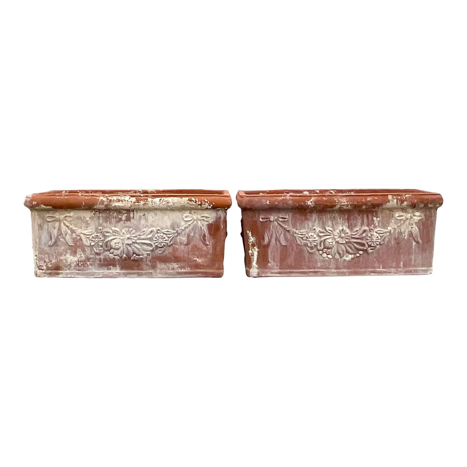 Pair of Vintage Boho Terra Cotta Planter Boxes (1 of 4)