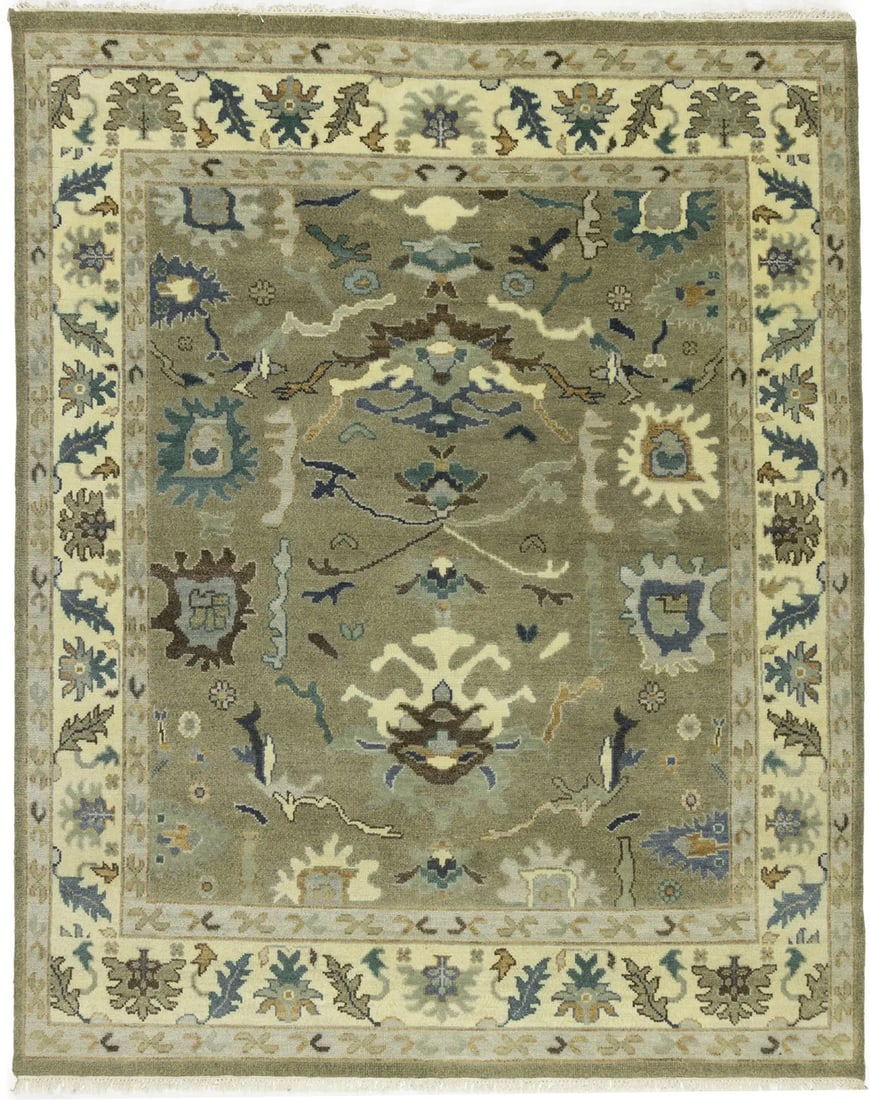 Hand-Knotted Wool Area Rug with Floral Pattern 7'11 x 9'10 Oushak Chobi Style (1 of 18)