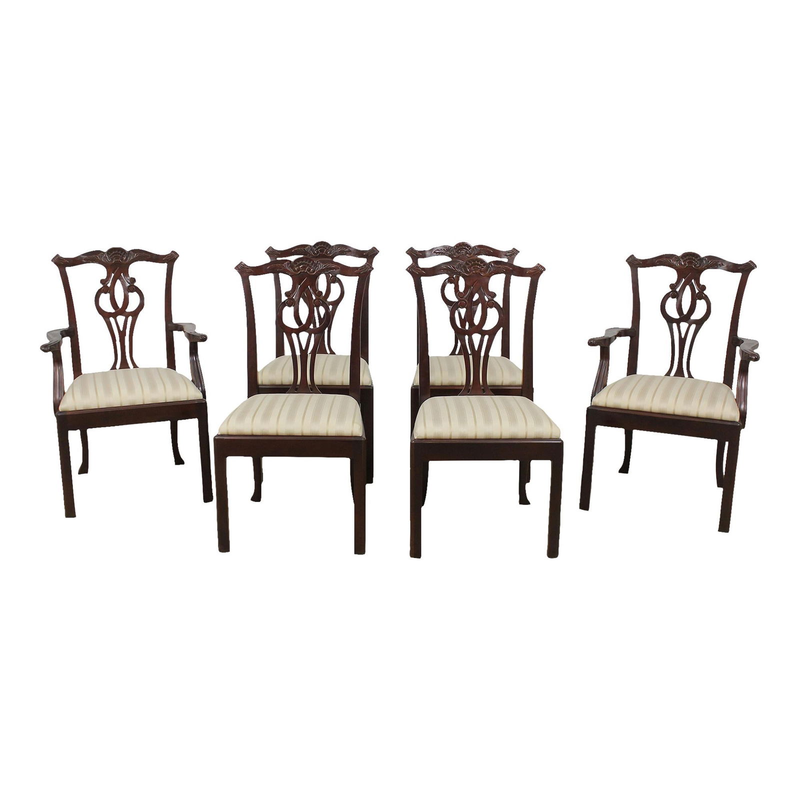 Set of 6 Baker Chippendale Mahogany Dining Chairs Traditional Style: Set of 6 Baker Chippendale Mahogany Dining Chairs Traditional Style This exquisite set of 6 Baker Chippendale dining room chairs showcases solid mahogany construction with fine carved details, reflect