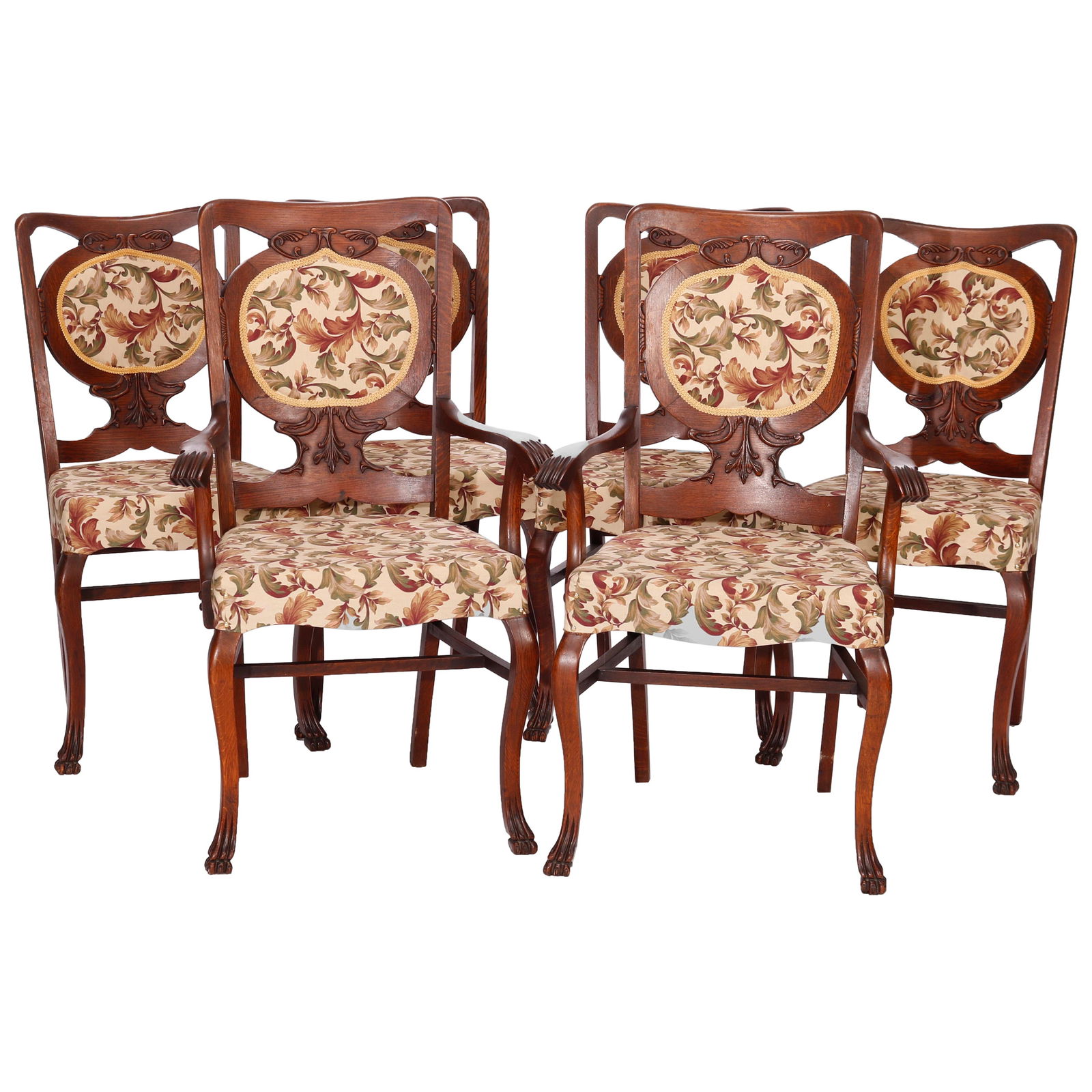 Set of 6 R.J. Horner Style Oak Dining Chairs Circa 1920: Set of 6 R.J. Horner Style Oak Dining Chairs Circa 1920 This elegant set of six dining room chairs, inspired by the renowned R.J. Horner & Co. design, features a classic oak construction typical of th