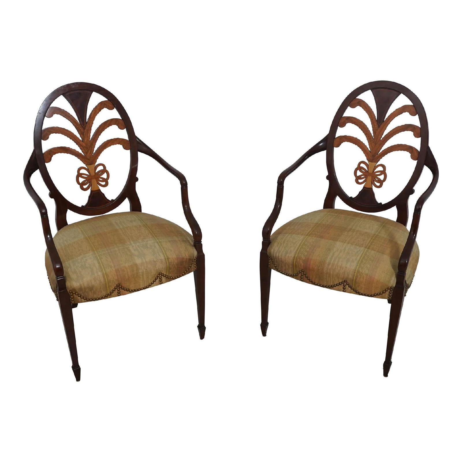 Exquisite Karges Hepplewhite Plume Carved Armchairs in Satinwood (1 of 10)