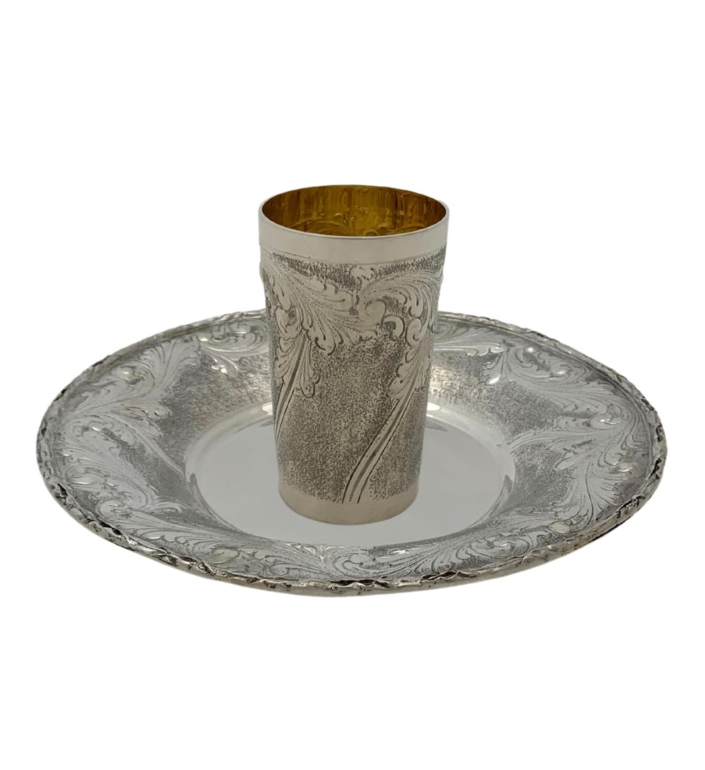 Handmade Italian 925 Sterling Silver Cup Tray Set Ornate Design (1 of 4)