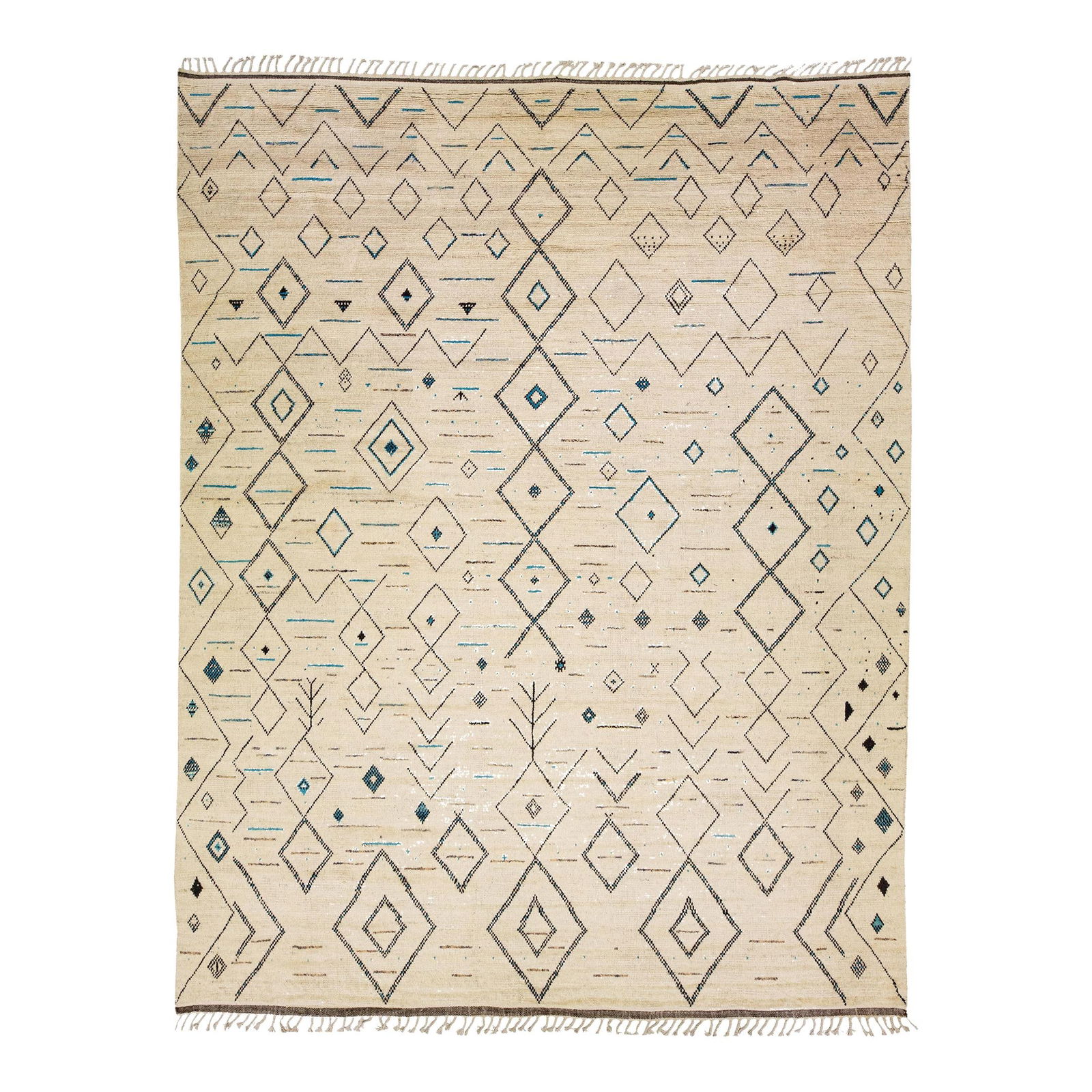 Beige Moroccan Berber Handmade Geometric Wool Rug 12' x 15'4 (1 of 7)