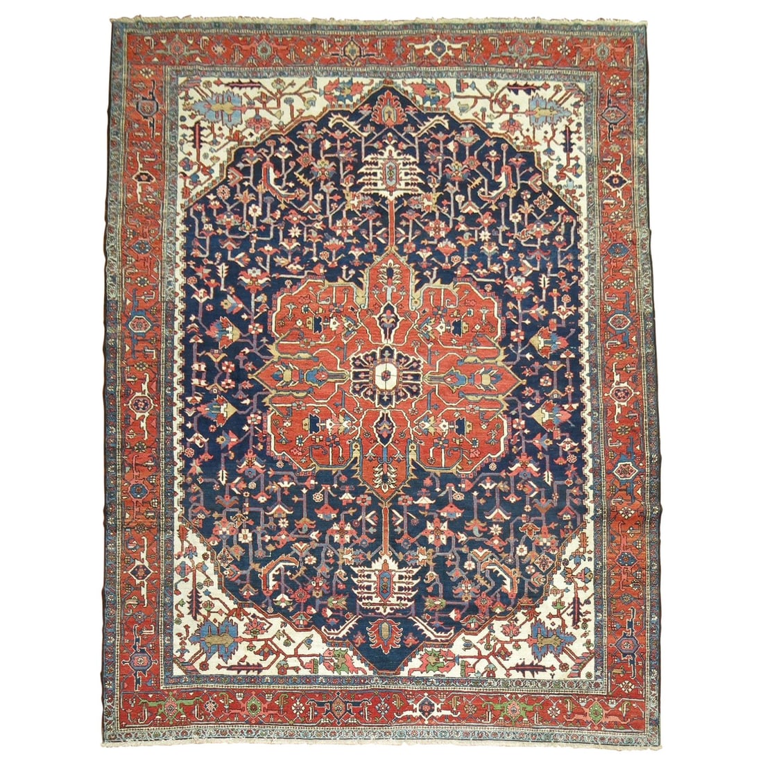 Antique Persian 9' x 11'3" Navy Heriz Rug Circa 1920 Wool Hand-Woven (1 of 18)