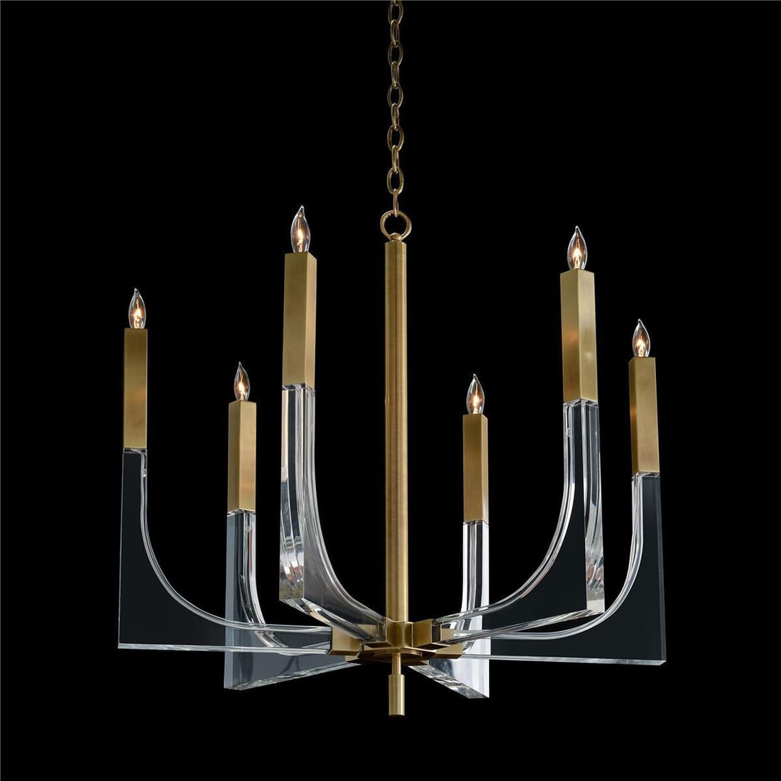 John-Richard Brass Acrylic Chandelier 6 Bulb UL-Listed (1 of 4)
