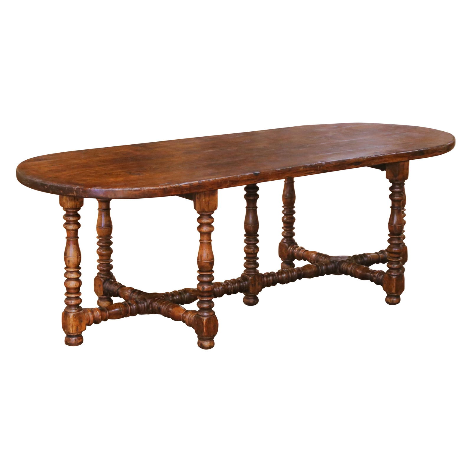French Louis XIII Chestnut Racetrack Dining Table Seven-Leg Antique Circa 1880 (1 of 9)